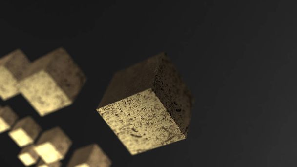 Gravity gold cube rotating abstract background 3d animation 4k - Photo, Image