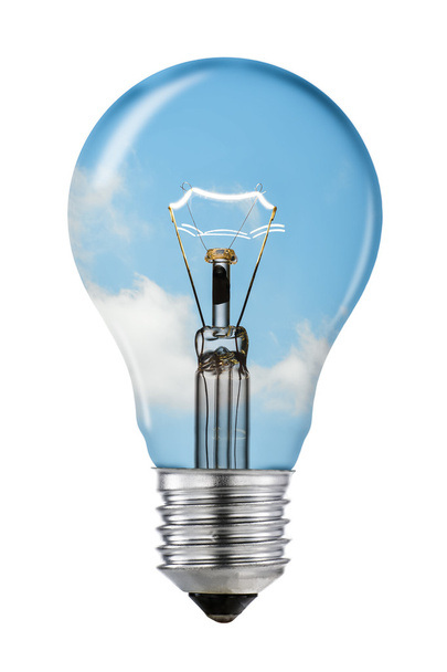 Blue Sky Thinking Lightbulb with Clipping Path - Photo, Image
