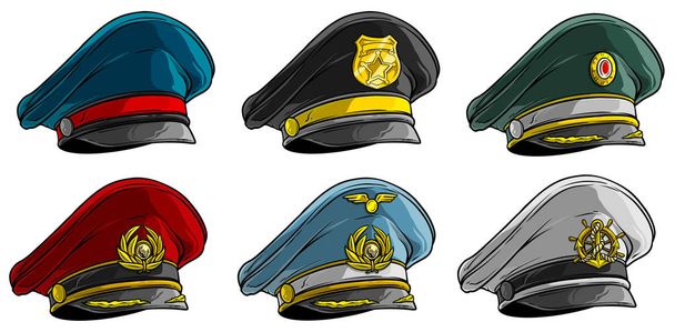 Cartoon different peaked caps with cockade - Vector, Image