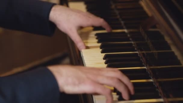 Hivatásos zenész zongorista kezében zongora billentyűk. Kéz - Felvétel, videó