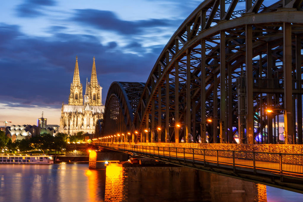 Night in Cologne at the river Rhine - Photo, Image