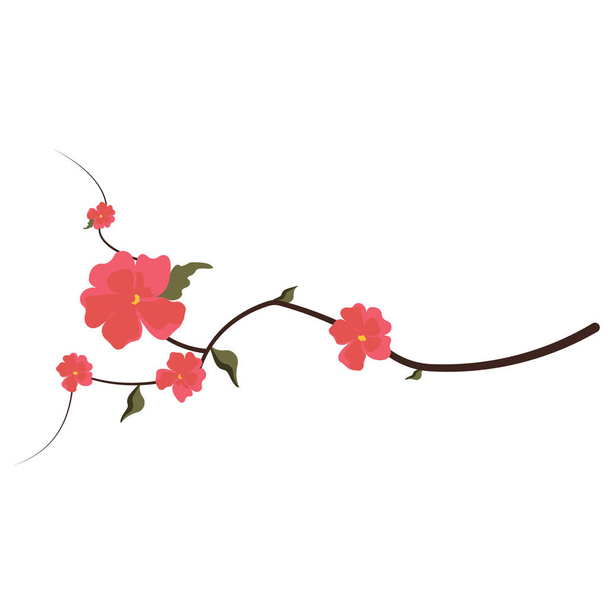 Sakura branch with five flowers. Japanese culture vector illustration - Vektori, kuva