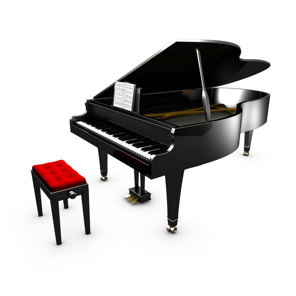 3D відкрив грандіозне піаніно та його стілець. Білий фон
 - Фото, зображення