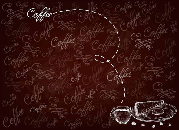 目玉焼きの朝食コーヒーの手描きの背景 - ベクター画像
