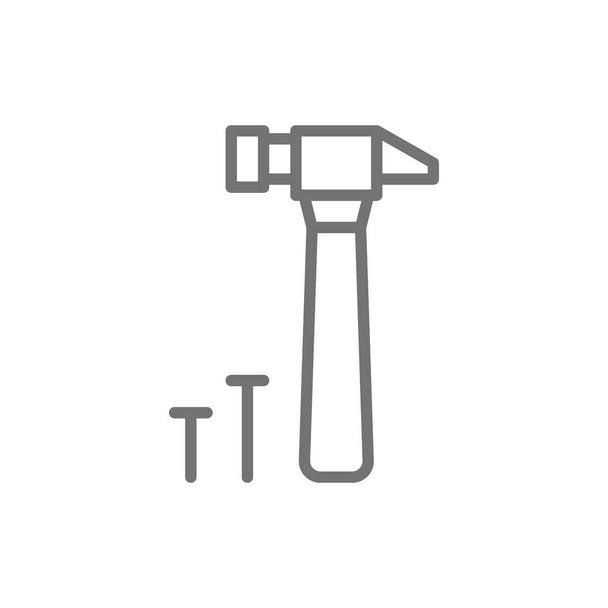 Martillo y clavos, icono de la línea de herramientas de construcción
. - Vector, Imagen