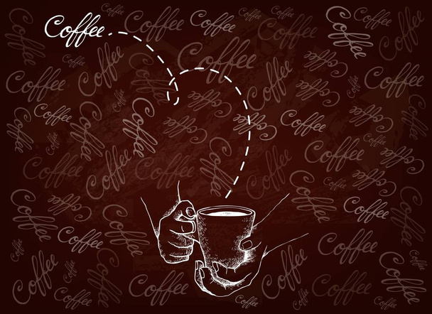 Рука звернено фону ручної проведення чашка гарячої кави - Вектор, зображення