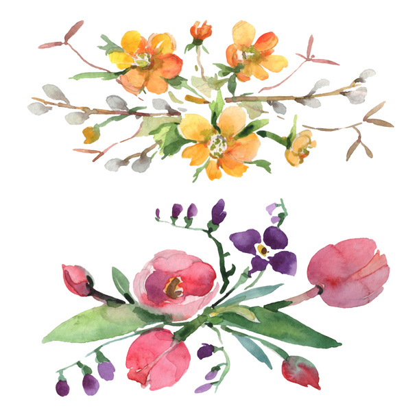 Bouquet floral botanical flowers. Watercolor background illustration set. Isolated bouquets illustration element. - Foto, imagen