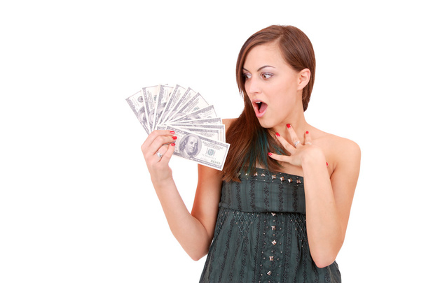 Attractive woman takes lot of 100 dollar bills - Valokuva, kuva