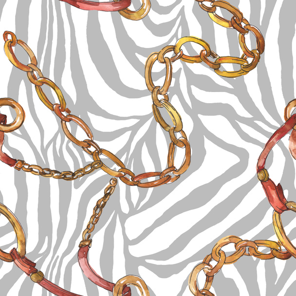 Illustration de croquis de chaînes dorées dans un élément isolé de style aquarelle. Modèle de fond sans couture
. - Photo, image