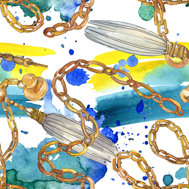 Golden chains sketch illustration in a watercolor style isolated element. Seamless background pattern. - Фото, зображення