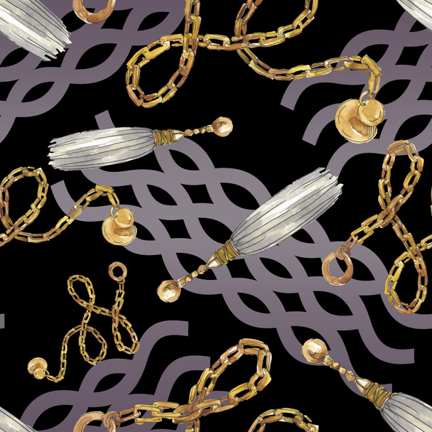 Golden chains sketch illustration in a watercolor style isolated element. Seamless background pattern. - 写真・画像