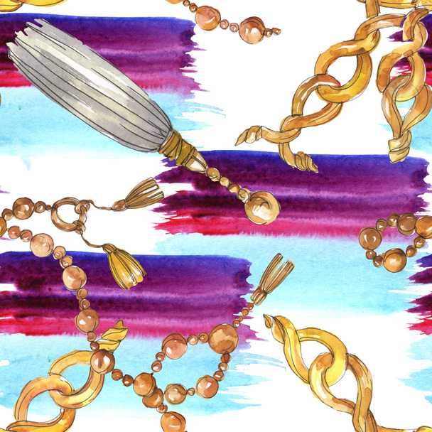 Golden chains sketch illustration in a watercolor style isolated element. Seamless background pattern. - Fotoğraf, Görsel