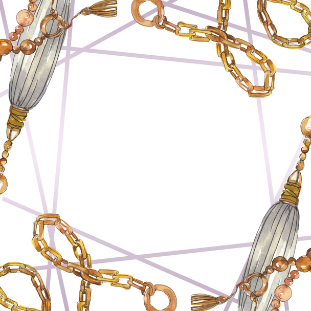 Golden chains sketch watercolor style element. Watercolour background illustration set. Frame border ornament square. - Photo, Image