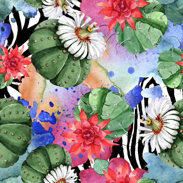 Green cactus floral botanical flower. Watercolor background illustration set. Seamless background pattern. - Foto, Imagen