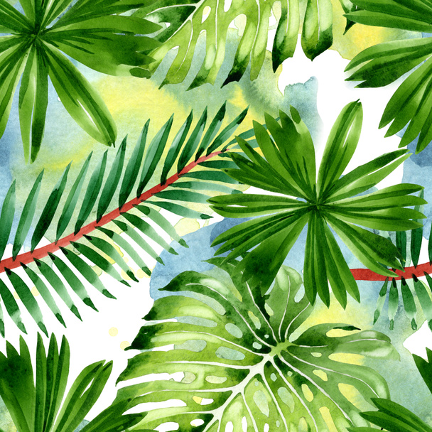 Palm beach tree leaves jungle botanical. Watercolor background illustration set. Seamless background pattern. - Fotó, kép