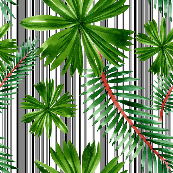 Palm beach tree leaves jungle botanical. Watercolor background illustration set. Seamless background pattern. - Photo, Image