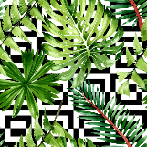 Palm beach tree leaves jungle botanical. Watercolor background illustration set. Seamless background pattern. - Photo, image