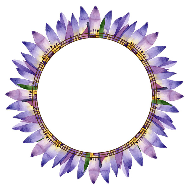Blauwe lotusbloemen botanische bloemen. Aquarel achtergrond illustratie instellen. Frame rand ornament vierkant. - Foto, afbeelding