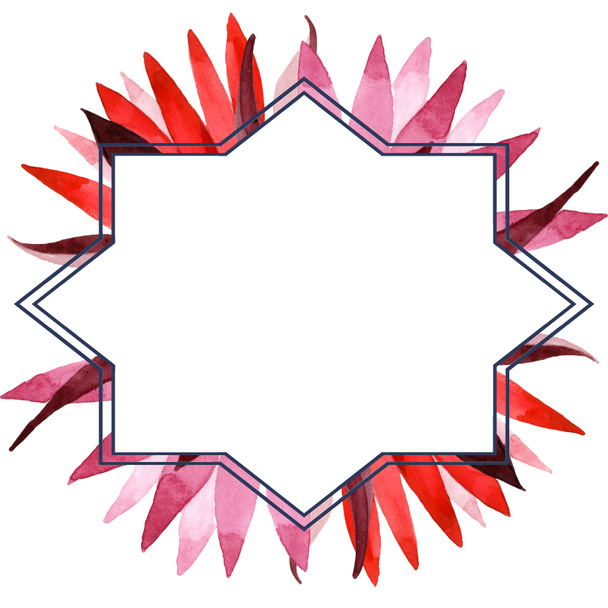 Красный цветочный ботанический цветок лотоса. Набор акварельных фонов. Граничный орнамент
. - Фото, изображение