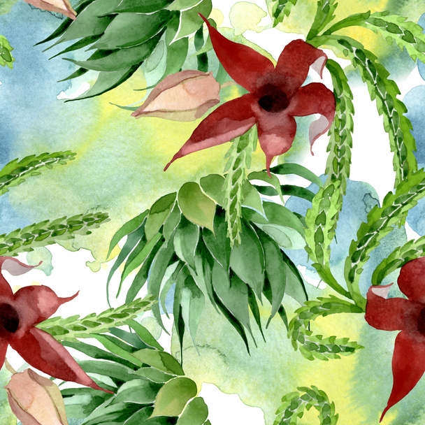 Green cactus floral botanical flower. Watercolor background illustration set. Seamless background pattern. - Fotó, kép