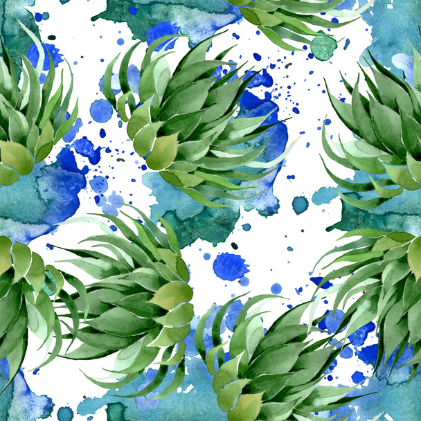 Green cactus floral botanical flower. Watercolor background illustration set. Seamless background pattern. - Фото, зображення