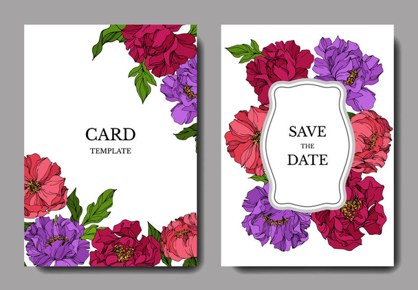 Peony floral botanical flowers. Engraved ink art. Wedding background card floral decorative border. - Vector, imagen