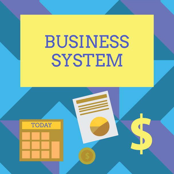 Text sign showing Business System. Conceptual photo A method of analyzing the information of organizations Computing Dollar Investment in Gold and Presenting Data thru Pie Chart Graph. - Photo, Image