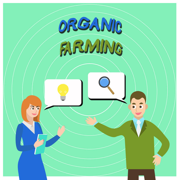 Conceptual hand writing showing Organic Farming. Business photo text an integrated farming system that strives for sustainability Business Partners Colleague Jointly Seeking Problem Solution. - Photo, Image