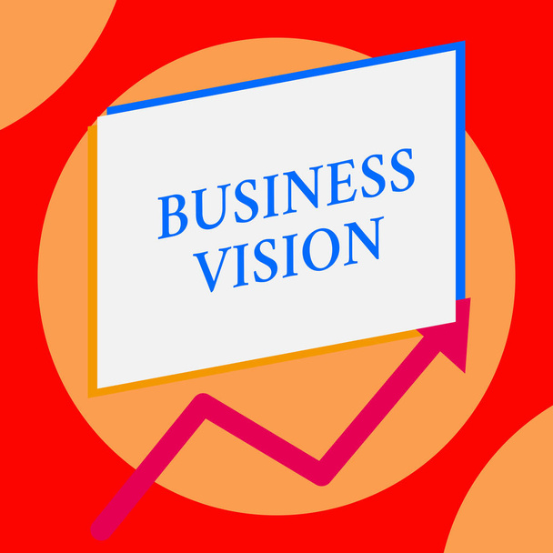Writing note showing Business Vision. Business photo showcasing grow your business in the future based on your goals One blank rectangle above another arrow zigzag upwards increasing sale. - Photo, Image