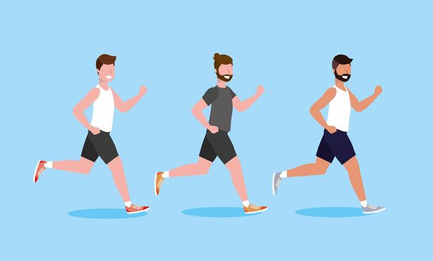 установить мужчин практиковать упражнения и бег деятельности
 - Вектор,изображение