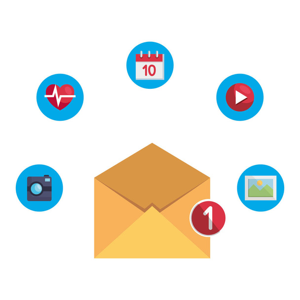 envelope mail with counter and apps menu - Vector, Image