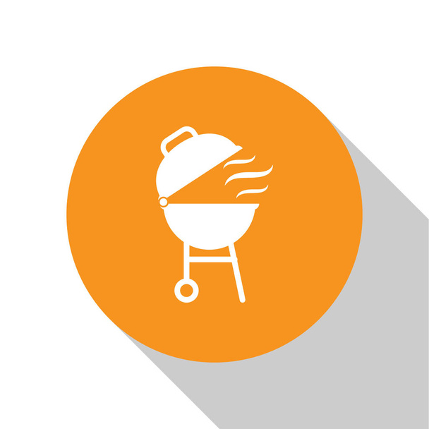 Icona barbecue bianco isolato su sfondo bianco. Barbecue party. Pulsante cerchio arancione. Illustrazione vettoriale
 - Vettoriali, immagini