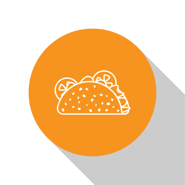 Witte Taco met tortilla icoon geïsoleerd op witte achtergrond. Traditioneel Mexicaans fastfood. Oranje cirkel knop. Vector Illustratie - Vector, afbeelding