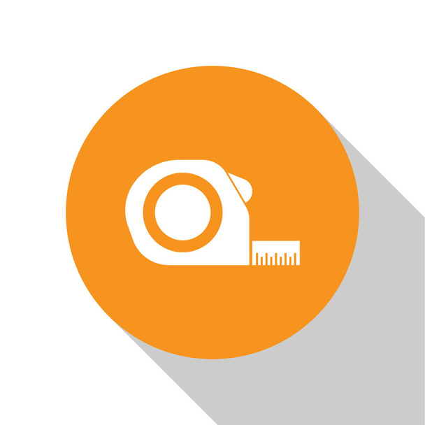Wit Roulette bouw icoon geïsoleerd op witte achtergrond. Meetlint symbool. Oranje cirkel knop. Vector illustratie - Vector, afbeelding