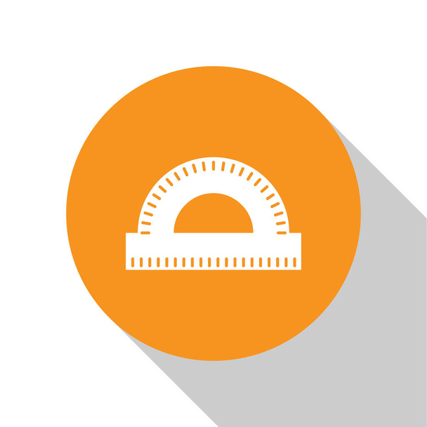 White Protractor grid for measuring degrees icon isolated on white background. Tilt angle meter. Measuring tool. Geometric symbol. Orange circle button. Vector Illustration - Vector, Image
