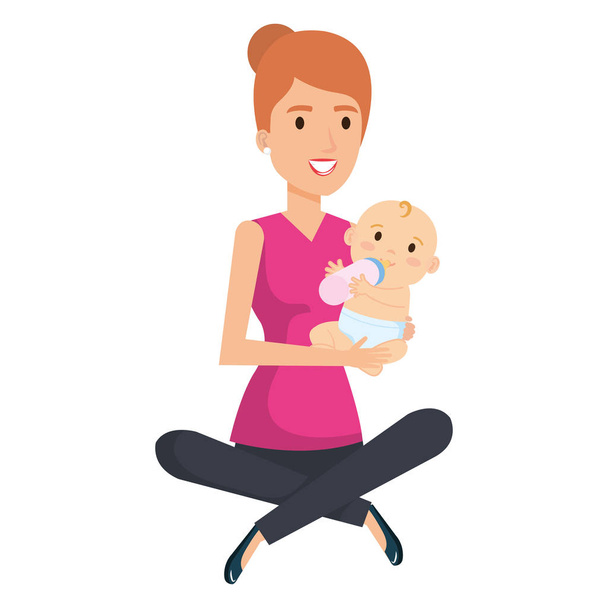 mãe levantando pequeno bebê personagem
 - Vetor, Imagem