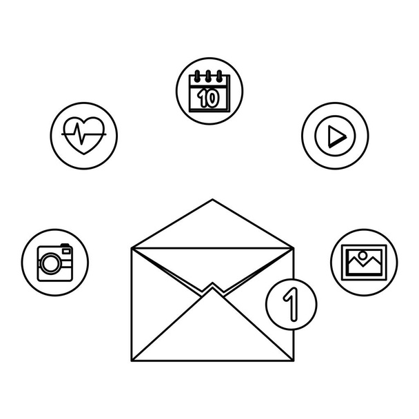 envelope mail with counter and apps menu - Vector, Image