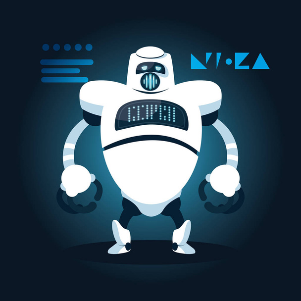 Robot de tecnología de dibujos animados sobre fondo azul
 - Vector, Imagen