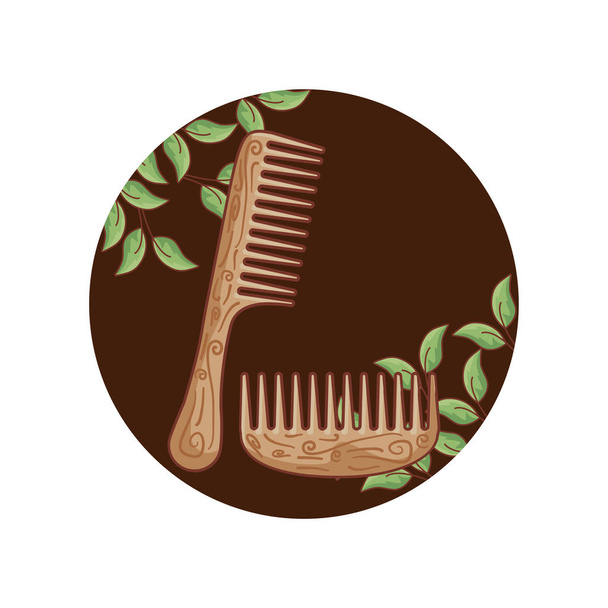 Σετ χτένες μαλλιών ξύλινα στο πλαίσιο - Διάνυσμα, εικόνα