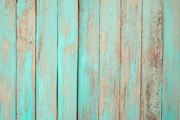 vintage beach wood background - alte verwitterte Holzplanke in türkisblauer Pastellfarbe lackiert. - Foto, Bild
