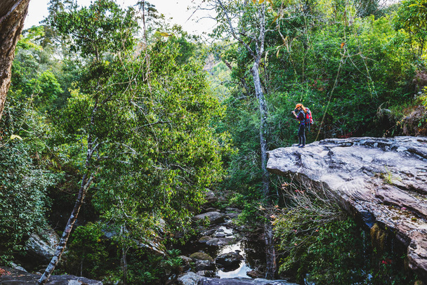 Valokuvaaja aasialainen nainen Matkustaa valokuva Luonto. matkustaa rentoutua loma kävellä metsässä. matkustaa rentoutua lomalla. Thaimaa
  - Valokuva, kuva