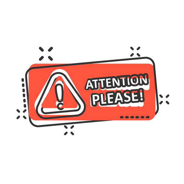 Attention please sign icon in comic style. Warning information v - Vector, Image