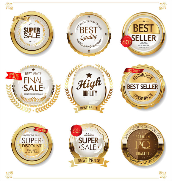 White and gold badges luxury vector collection  - Vecteur, image