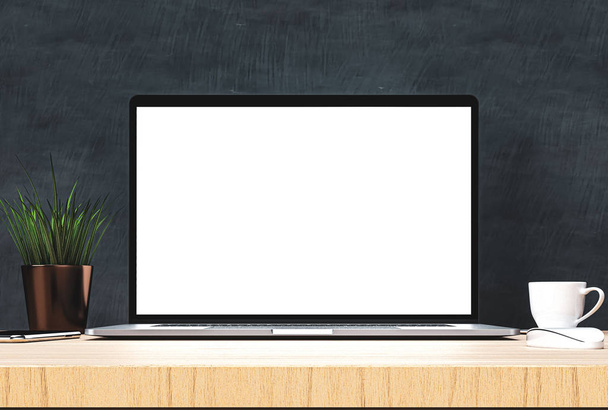 Nowoczesny laptop z pustym ekranem na stole - Zdjęcie, obraz