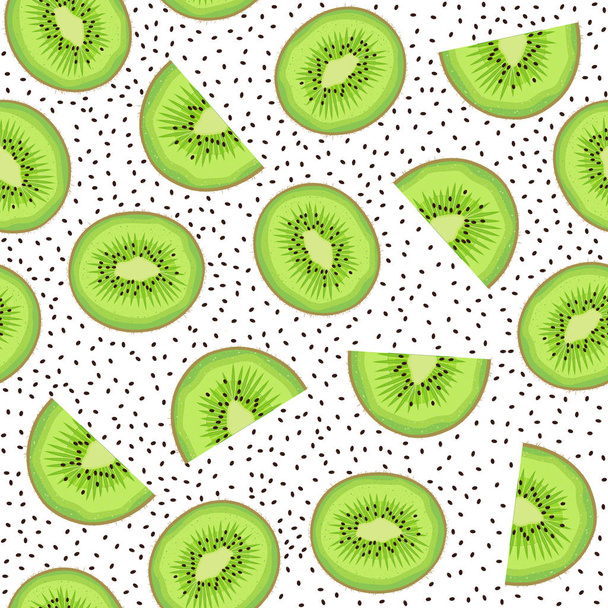 Бесшовный рисунок фруктовый киви и кусок с семенами на белом фоне, векторная иллюстрация
 - Вектор,изображение