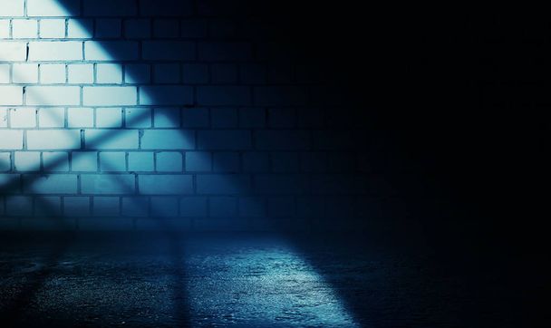 Empty scene background. Incident light from a window on an empty brick wall. Dark abstract background - Photo, Image