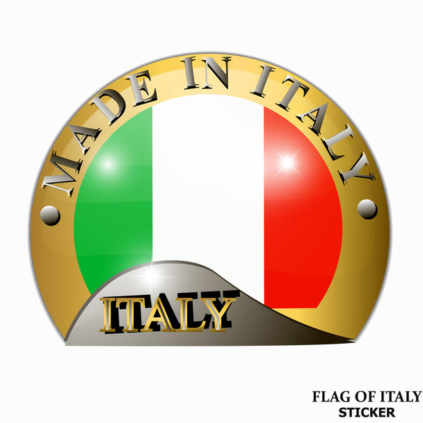 Heldere sticker met vlag van Italië. Gemaakt in Italië knop. Heldere illustratie met vlag. - Foto, afbeelding