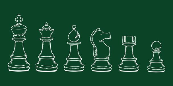 Vector Set of Chalk Sketch Chess Pieces. Full Chess Figures Collection. - Vector, Image
