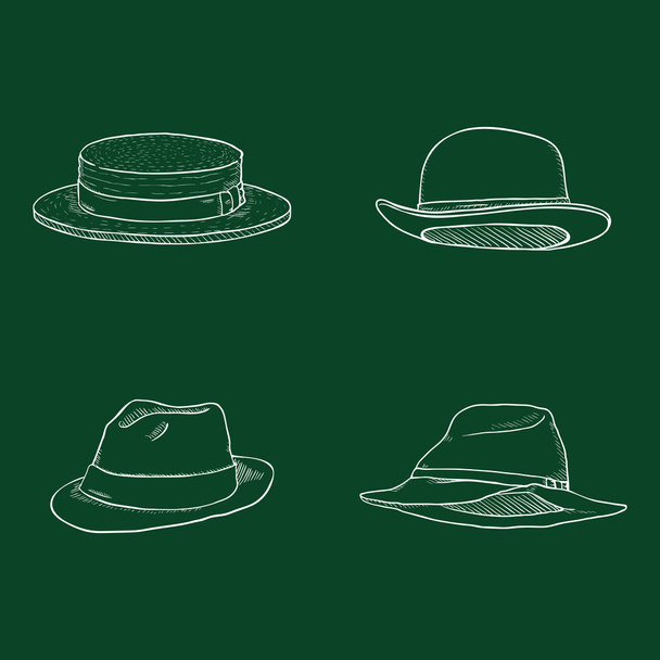 Vector Set of Chalk Sketch Men Hats - Vector, Image