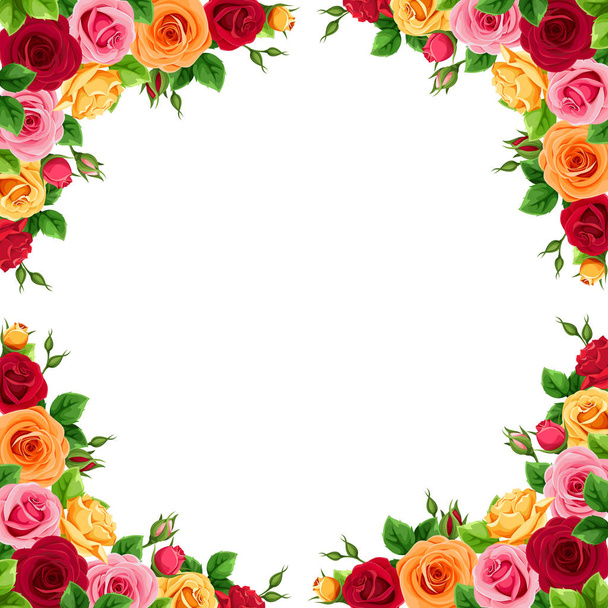 Vector frame with red, pink, orange and yellow roses. - Vector, afbeelding